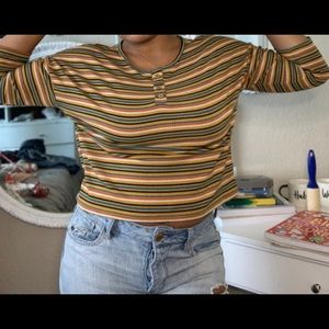 TRY! THIS Vintage mid sleeve striped crop top